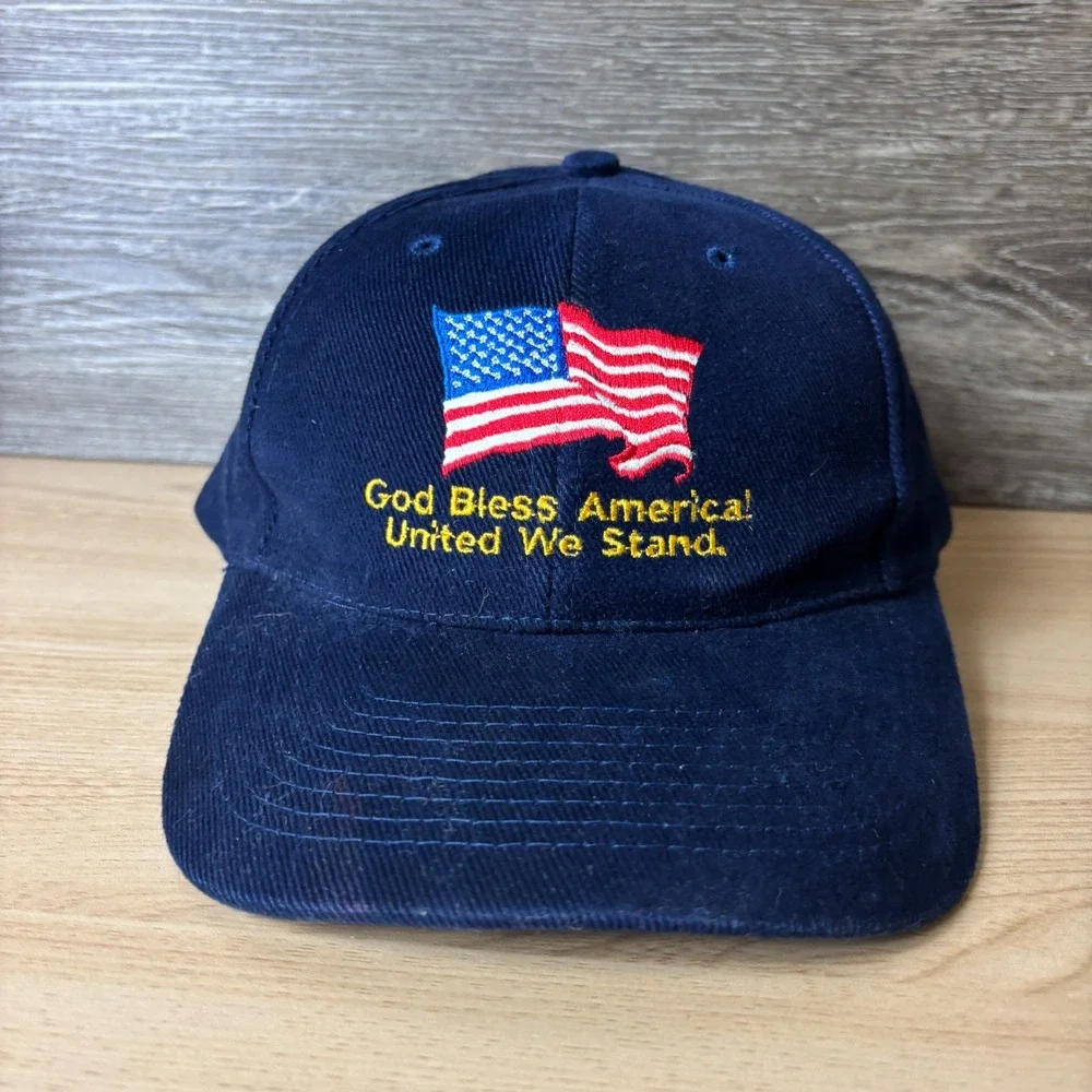 God Bless America Hat Cap Strap Back Blue United We Stand Adjustable Mens